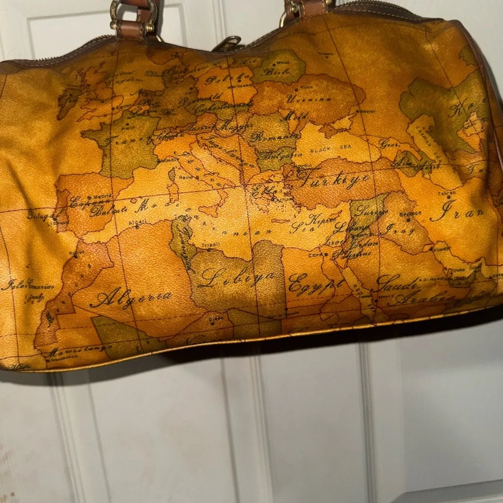Alviero Martini Tan World Map Duffel Bag